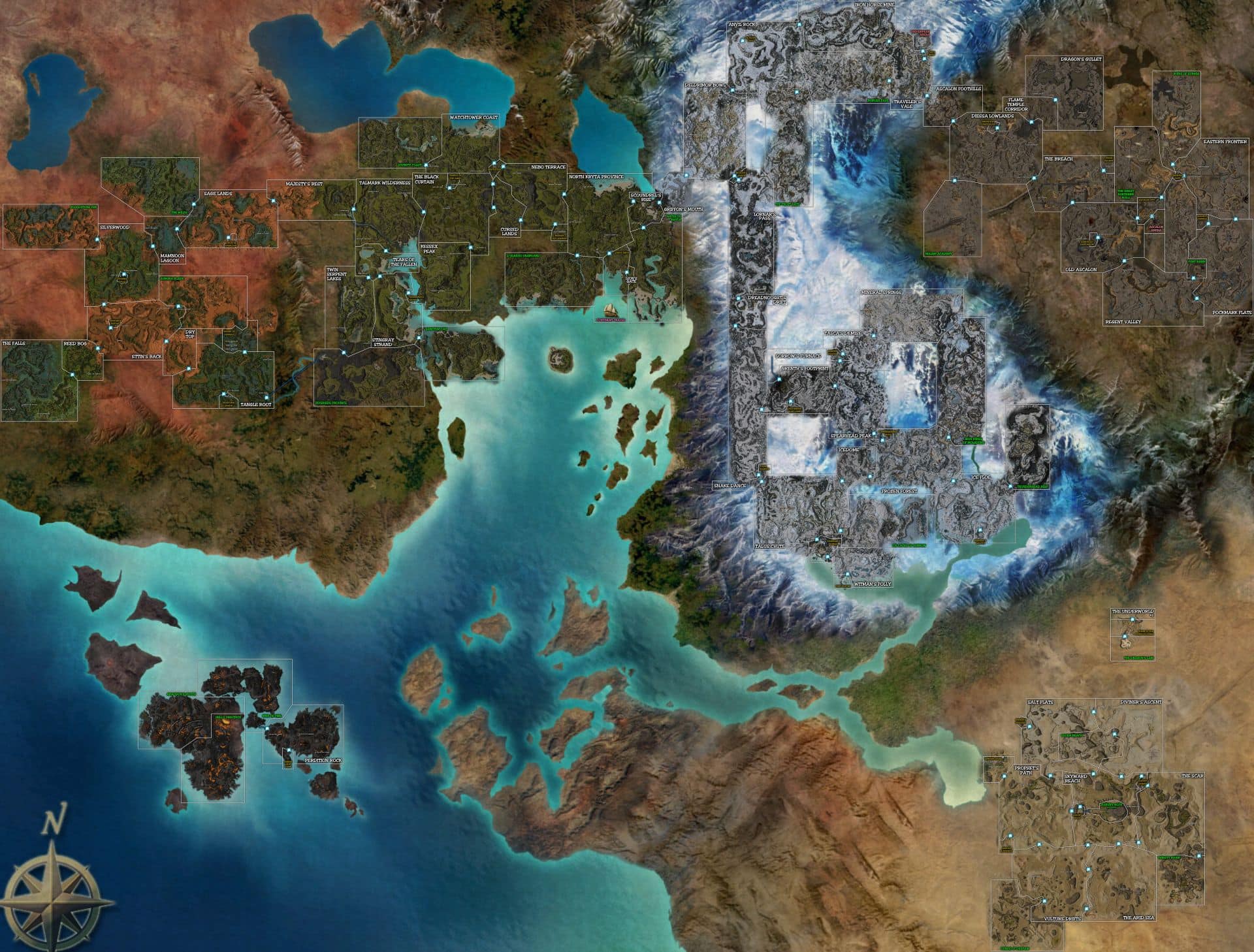 Guild Wars 1 Karte mit eingetragenen Zonen