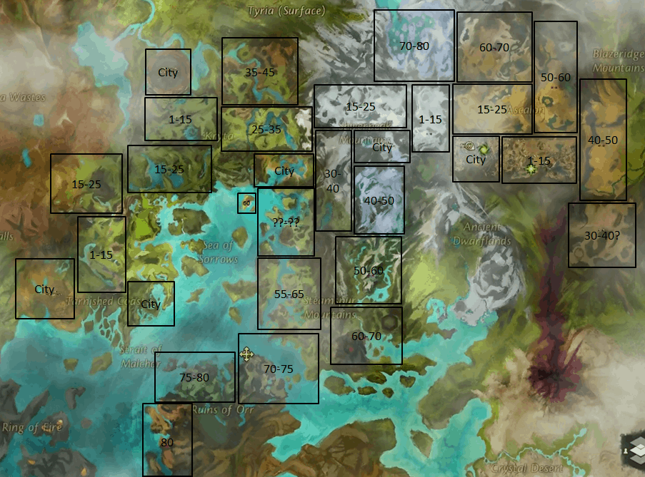 Guild Wars 2 Karte mit eingetragenen Zonen | Ninjalooter.de